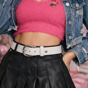 Betsey Johnson White Faux Leather Belt Cheetah Lining Heart Detail L